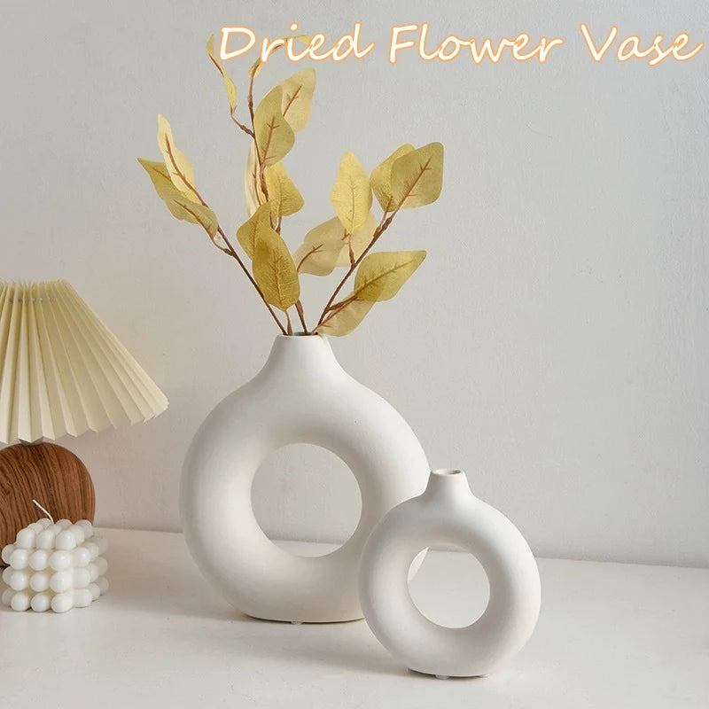 Imitatie keramiek puur witte vaas decoratieve vasen vasen single tak bloemen arrangement ornament donut ontwerp bloemenpot tafetafel decor