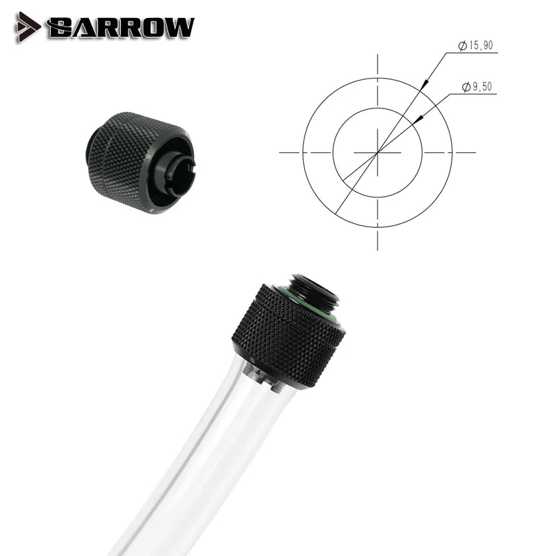 Barrow Soft Tube Fittings Combo Kit 3/8''Thick 9.5*15.9mm/9.5*12.7mm PC Water Cooling System,Black White Silver Gold