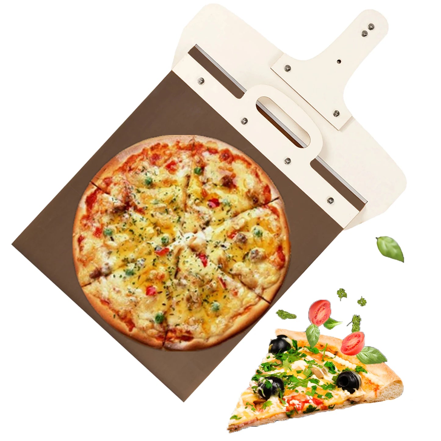 55*30cm Sliding Pizza Peel Shovel Removable Wooden Handle Pizza Spatula with High-temperature Resistant Tarps Baking Tools