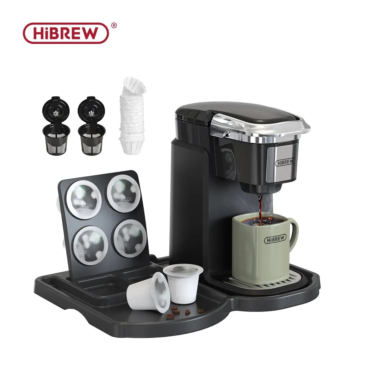 Hibrew Filter Coffee Machine Brewer за K-Cup Capsule & Ground Coffee, производител на чай за чай за гореща вода единичен сервиз кафемашина
