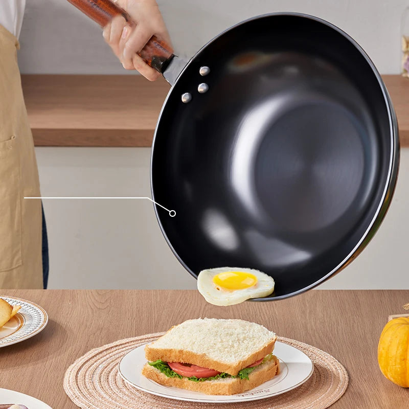 GIANXI 30CM Kitchen Household Cooking Pots Stir-fry Wooden Handle Saucepan Frying Pan And Ok Non-stick Cookware For Kitchen