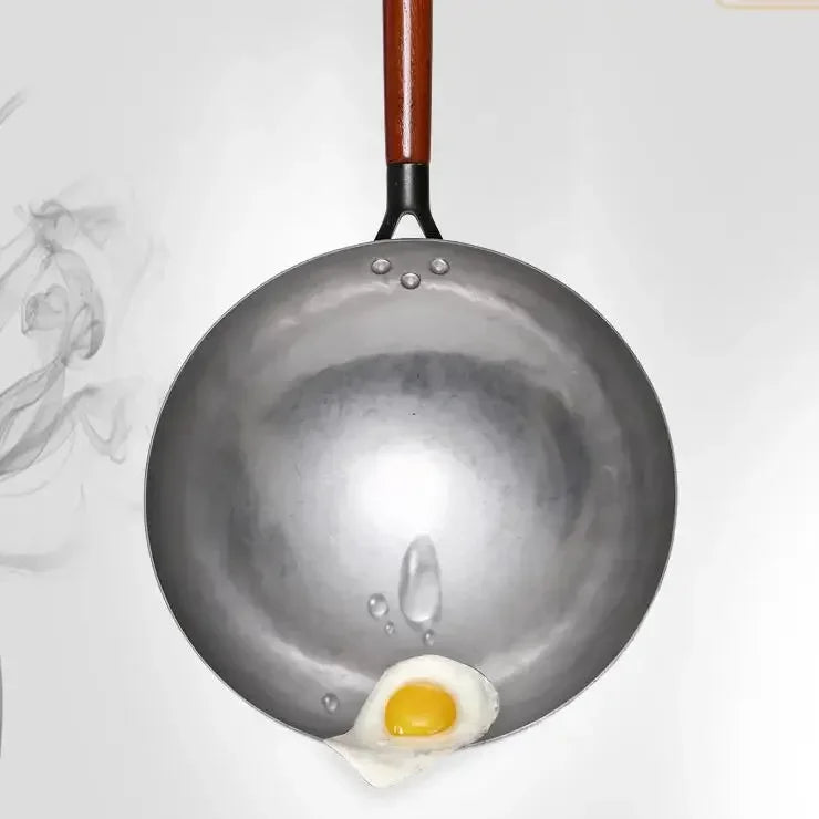 Chinese Traditional Iron Wok Handmade Large Wok&Wooden Handle Non-stick Wok Gas Cooker Pan Kitchen Cookware Iron Pot