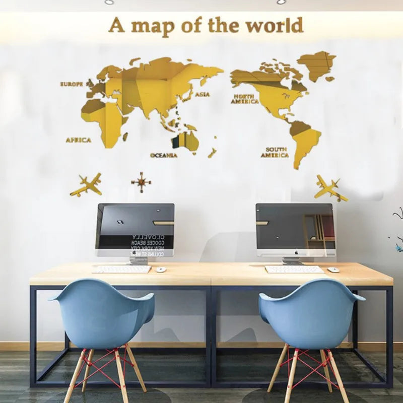 Nordic World Map Acrylic 3D Wall Decal Office Study, Living Room, Sofa, Background Wall Decoration