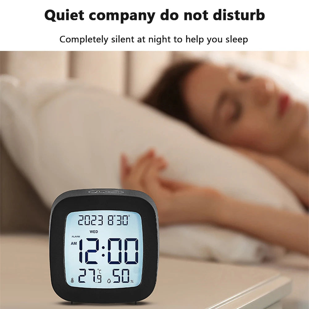 LED -väckarklocka med Backlight Battery Operated LCD -skärm Temperatur Fuktighet Monitor för hemanvändning Kontorsskola Heminredning