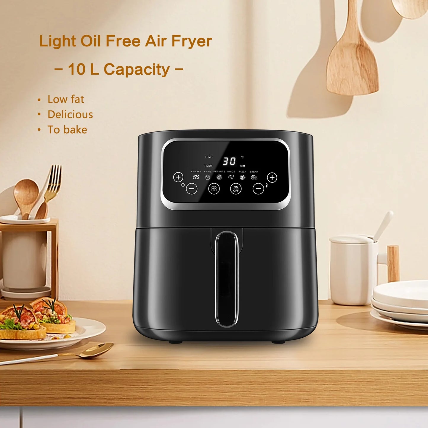 EXSAMO 10L Large Capacity Smart Electronic Digital Deep Fryers Oven Without Oil 2000W Multi-Function With Touchscreen Air Fryer