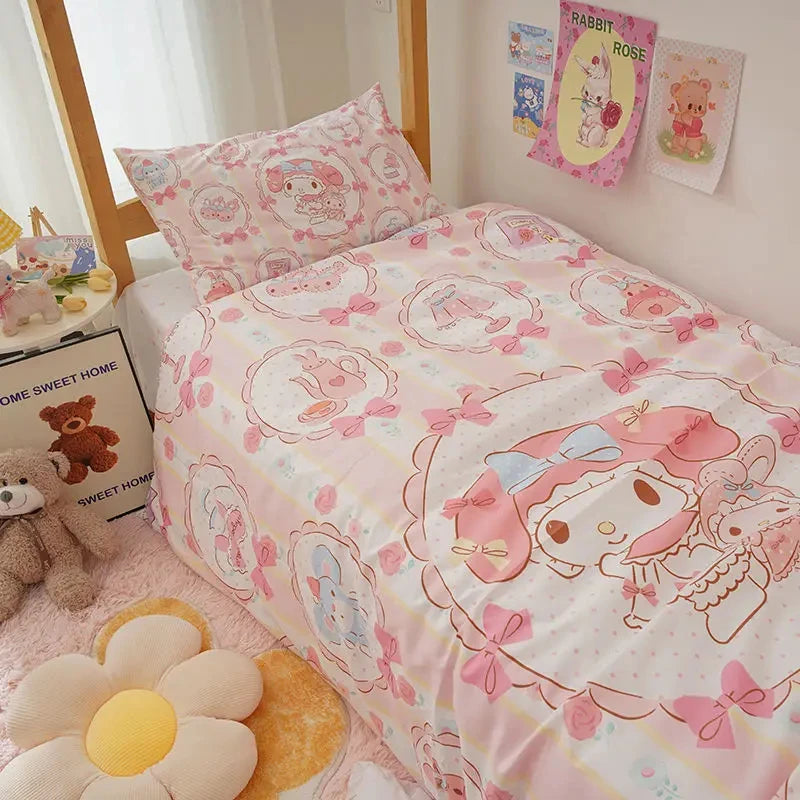 Kawaii pussilakana Sanrio anime sarjakuva Melody Cinnamoroll Kuromi Comforter Cover Sänve Lasten lasten tyttöjen sängyn sisustus