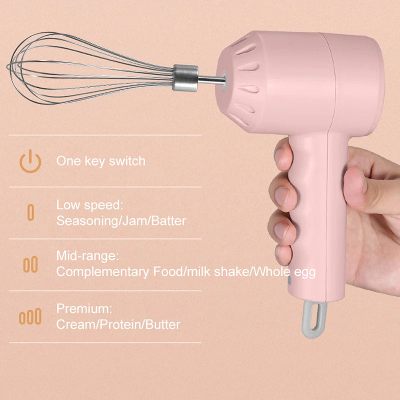 Portable Electric Food Mixer Wireless Hand Blender 3 Gear Speeds High Power Dough Blender Egg Beater Baking Kitchen Mixer Tools