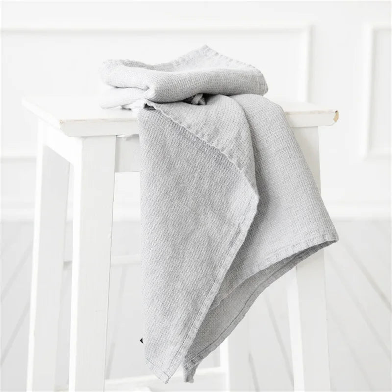 Pure 100%Linen Bath Towel Stone Washed Soft Lightweight Travel Towel Waffle Weave Quick Dry Natural Flax Thin Towel for Bath Gym