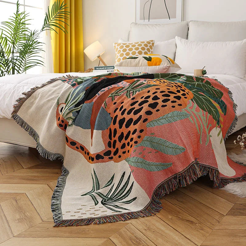 Women Leopard Throw Blanket Multifunction Beach Sofa Covers Cobertor Tassel Dust Cover Air Conditioning Blankets For Bed deken