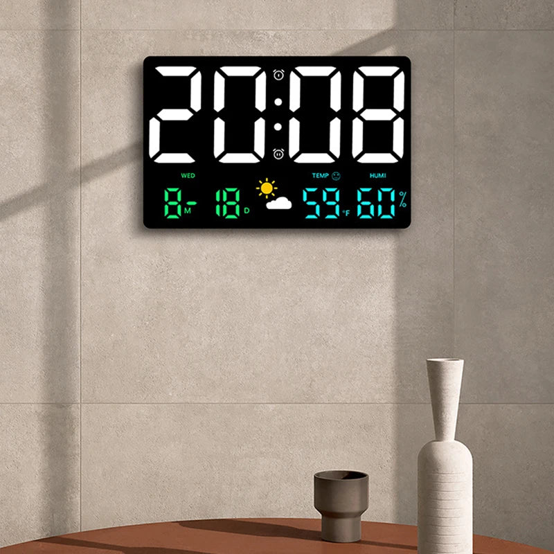 Hochdefinition mit großer Bildschirmtemperatur und Luftfeuchtigkeitsanlage Wetteruhr Multifunktion Farbe Digital Wecker