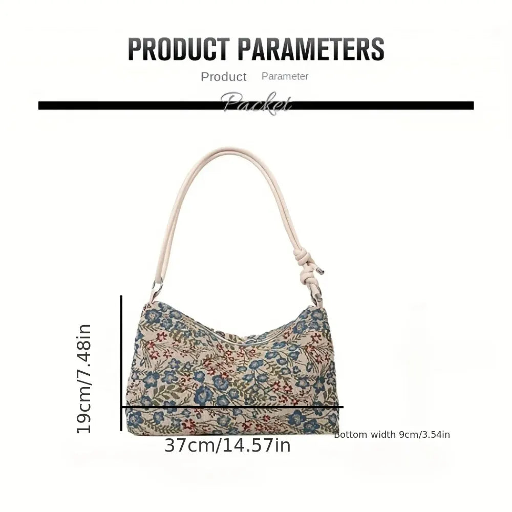 1PC Vintage Print Underarm Bag Large Capacity Fashion Women's Simple Multi-functional Canvas Shoulder Bag Casual Baguette Bag