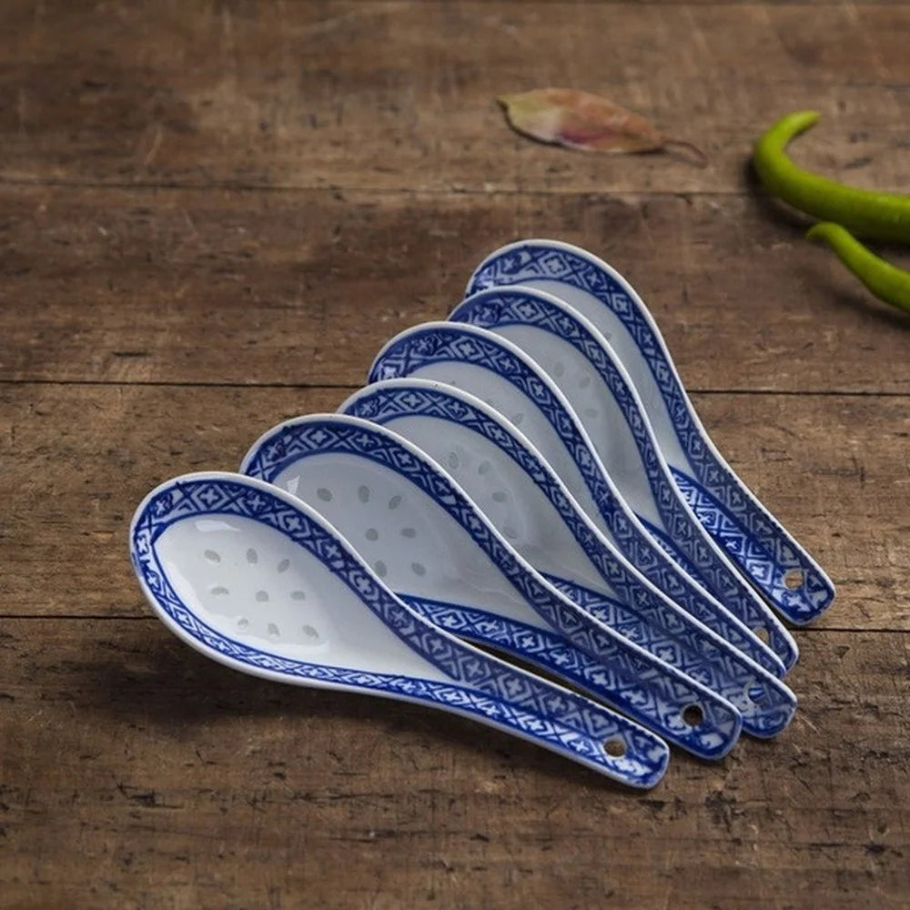 5pcs Convenient Ceramic Spoon Multi-Function Chinese Style Scoop Porridge Spoon Tableware Soup Spoon For Home Restaurant