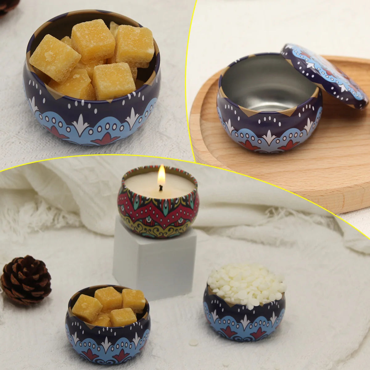 12pcs Mixed Color Iron Candle Tin Jars Empty Can- DIY Candle Making with Storage Case for Dry Spices and Sweets