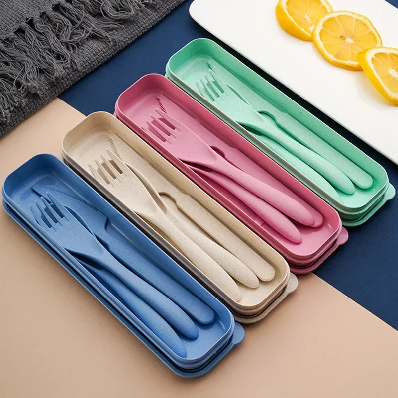 Wheat Strawware Tableware Travel Tableware Definir Plástico Conjunto de Plástico de 3 peças