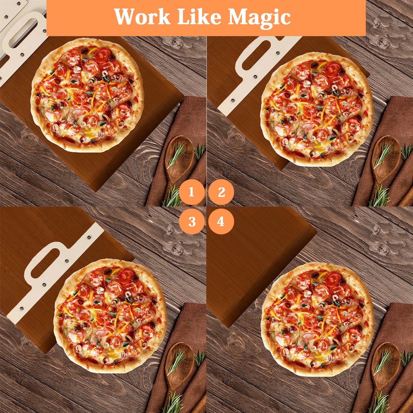 55*30cm Sliding Pizza Peel Shovel Removable Wooden Handle Pizza Spatula with High-temperature Resistant Tarps Baking Tools