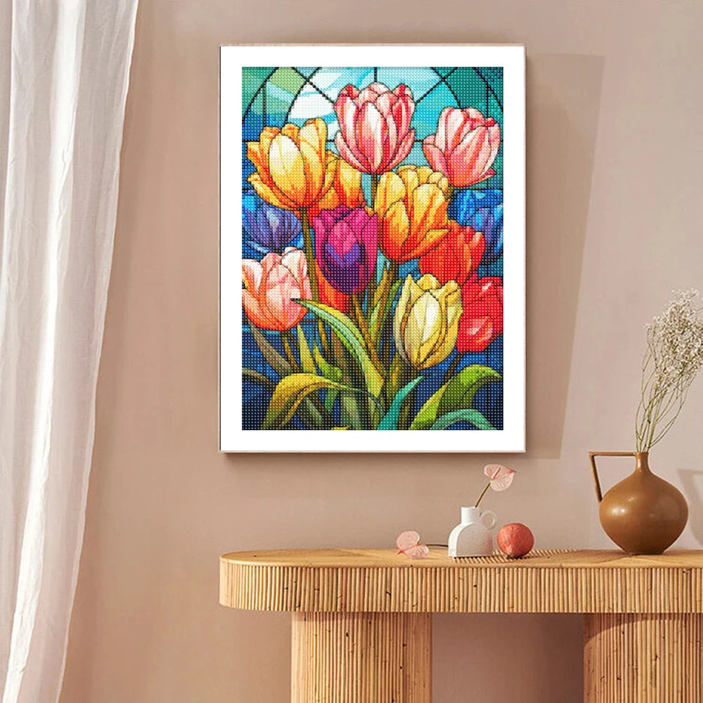 5D DIY Diamond Painting Tulip Flower Full Round Diamond Mosaic Embroidery Cross Stitch Kit Home Decoration Art Hobbies Gifts