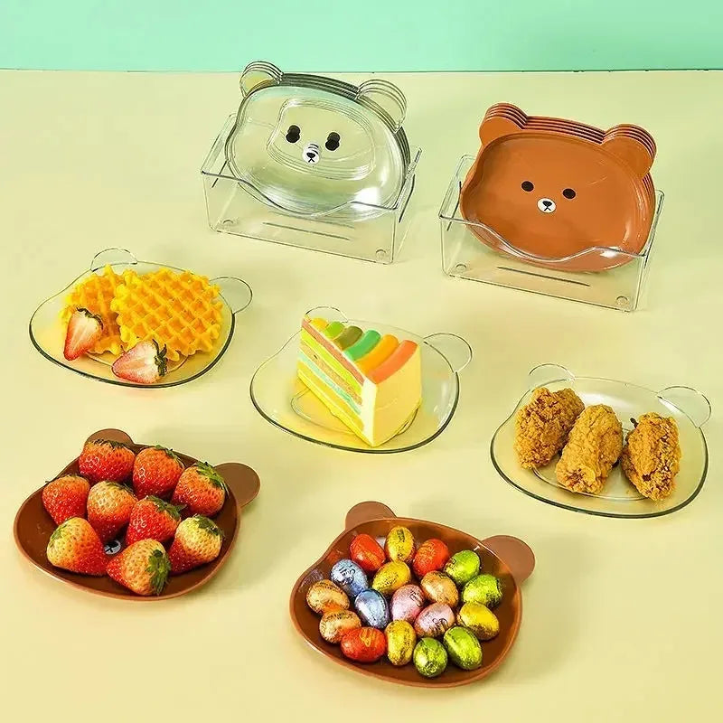 Cartoon Bear Shape Snack Plate Kawaii Plastic Fruits Cake Plates Sushi Sauce Dish Cup Plate Kitchen Tableware Dinnerware