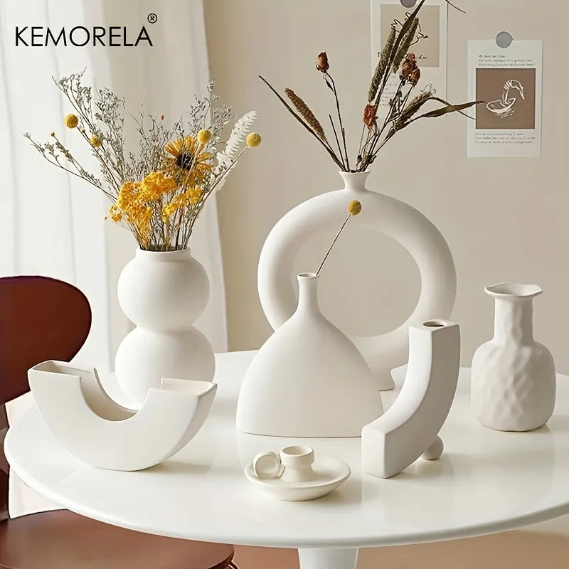 Nordic Keramik Vase Circular Hore Donuts Blatch Drot Home Living Zëmmer Accessoiren Interieur Internatop