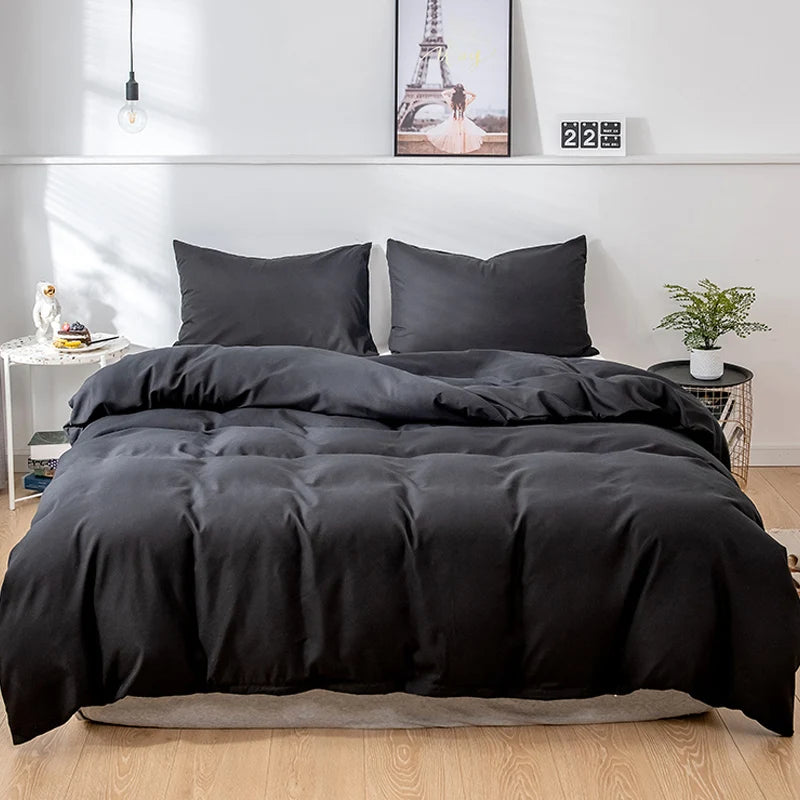 Brushed Fabric Duvet Cover Soft Cozy Comforter COver with Zipper Closure Grey/Black Bedding Duvet Cover with Pillowcase