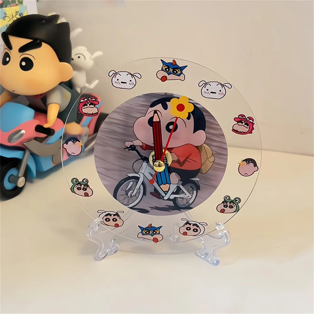 Kawaii Anime Crayon Shin-Chan Acrylic Clock Cute Creative Simple Desktop Pendant Wall Hanging Clocks Gifts