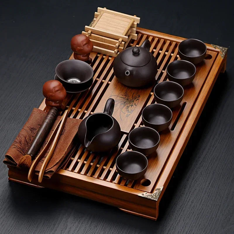 Paarse klei Chinese theekop set porselein vintage eenvoudige kung fu luxe thee -theeset zeef Juego de te huishoudelijke producten dg50ts