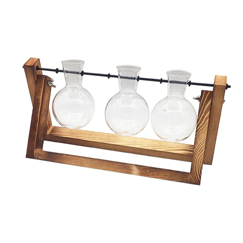 Bonsai Decor flower vase Plant Transparent Vase Wooden Frame vase decoratio Glass Tabletop Plant flower shaped bowl