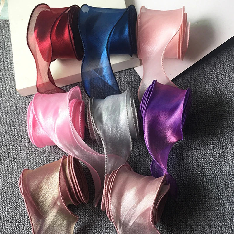 5 mm 55 mm -es halfák fonal organza szalag a barkács hajszőr díszhez csokor ajándékcsomagolás hullám selyem organza szalagok csipke szövet