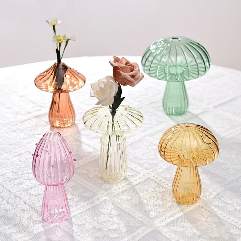 Mushroom Vase Glass Flower Vases Transparent Flower Bottle Vase for Decoration Vase for Flowers Hydroponics Plant Pot Room Decor