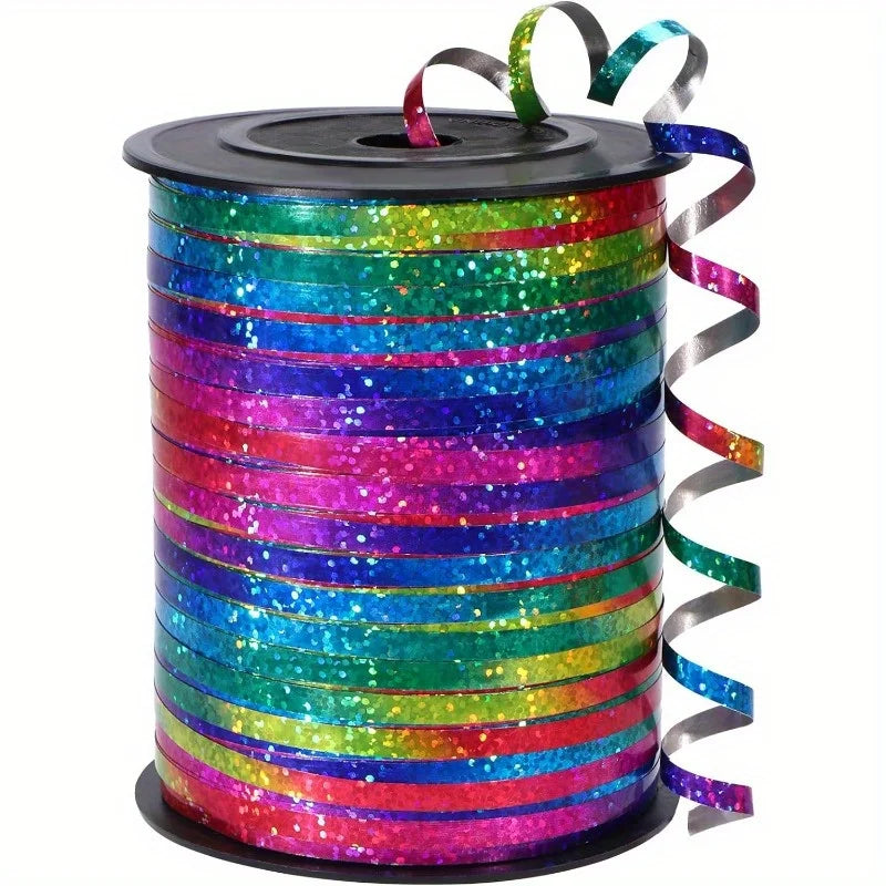 1 Roll, 500 Yard Rainbow Ribbon, Gift Wrapping, Balloon , Laser Curly Ribbon For Wedding, Christmas
