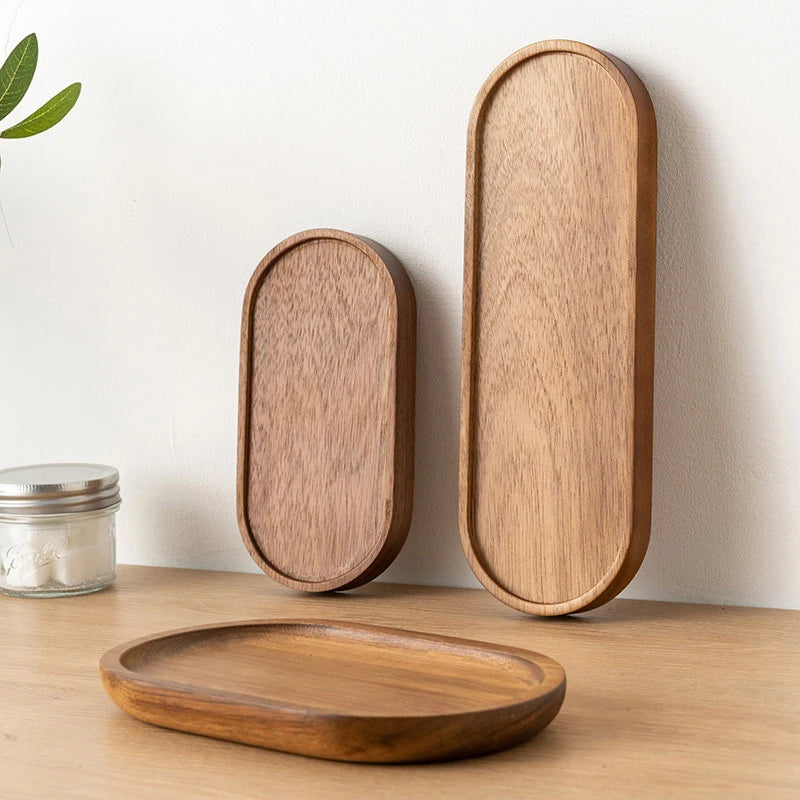 Plateau de café en bois japonais plateaux de tasse d'aliments ovales dessert