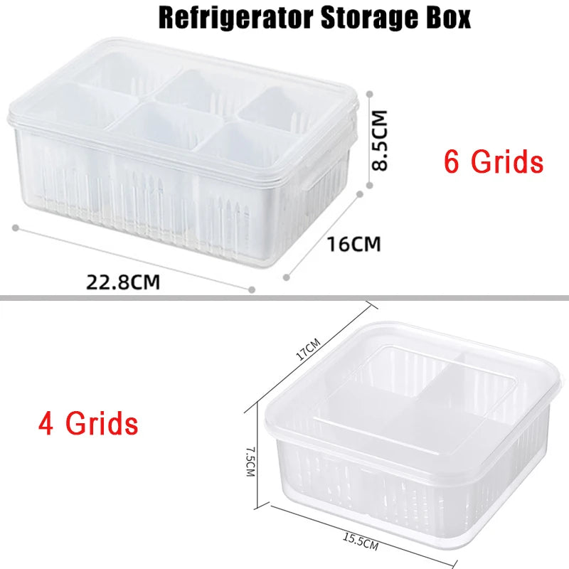 Frigo-Späicherkëscht 4/6 Gitter Iessen Gemeinschaftskëscht Späichere Box Farge Organisateur-Kuerf Fleeg Kinger