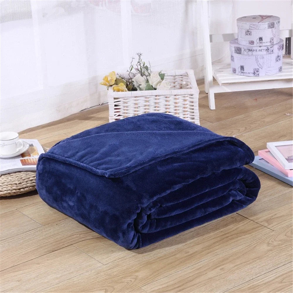 Coral Fleece Flannel Blankets Solid 230gsm Light Weight Faux Fur Throw Winter Soft Warm Sofa Cover Bedspread Plaid Blankets