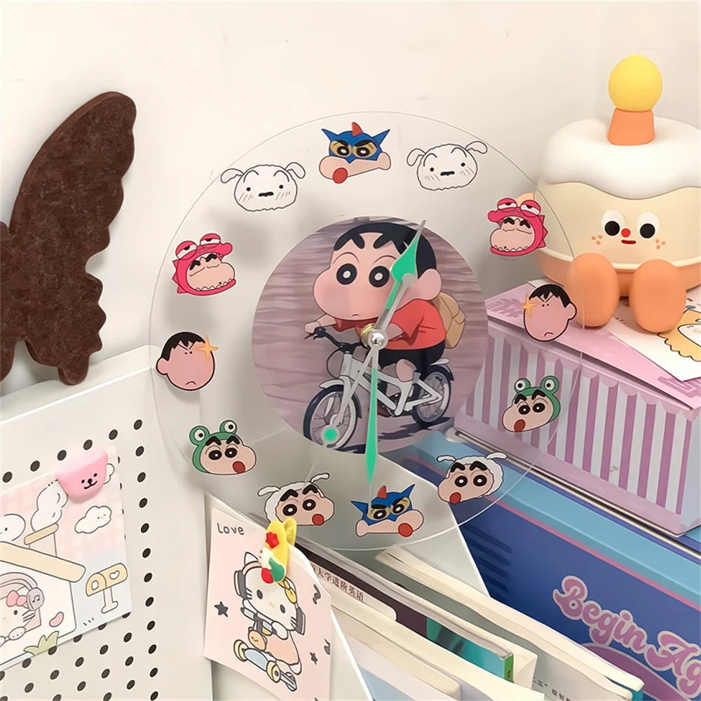 Kawaii Anime Crayon Shin-Chan Acrylic Clock Cute Creative Simple Desktop Pendant Wall Hanging Clocks Gifts