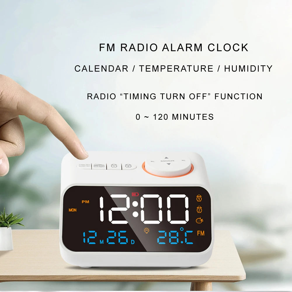 Ceas de alarmă LED Radio Mordern FM pentru a se trezi noptiere. Calendar digital de tabel cu temperatură termometru umiditate higrometru.