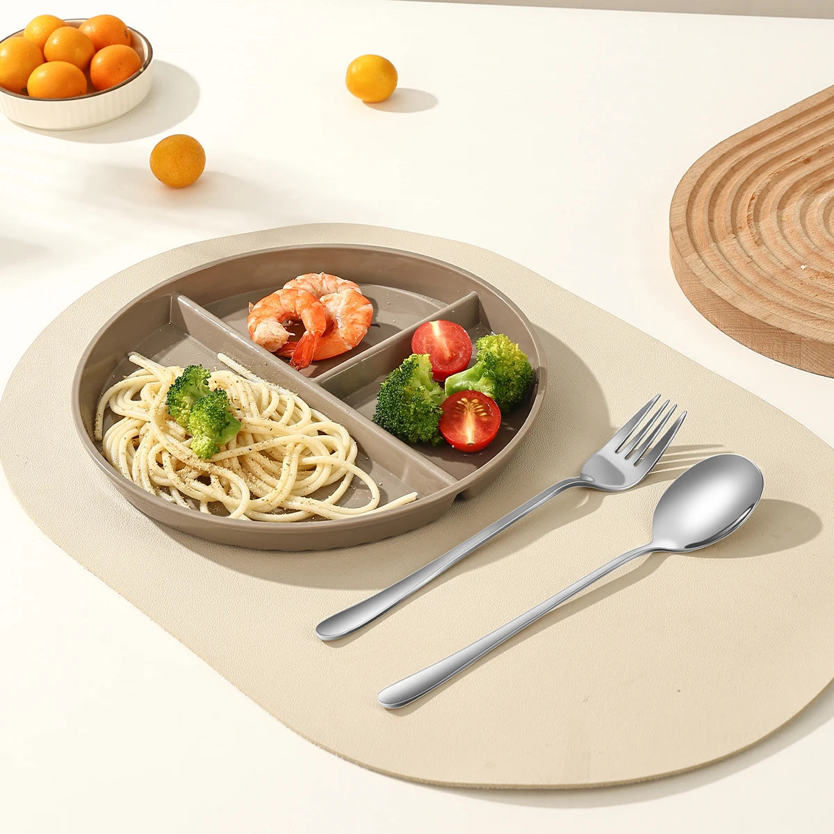 WORTHBUY Round Divided Dinner Plate Microwave Safe Food Plates Fruit Salad Serving Tray Kitchen Tableware Plastic Dinner Dishes