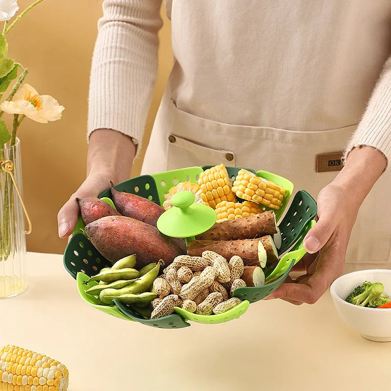 Cookware Plastic Steaming Food Basket Mesh Silicone Faucet Steamer Folding Food Vegetable Vapor Cooker Dish Foldable Steamer