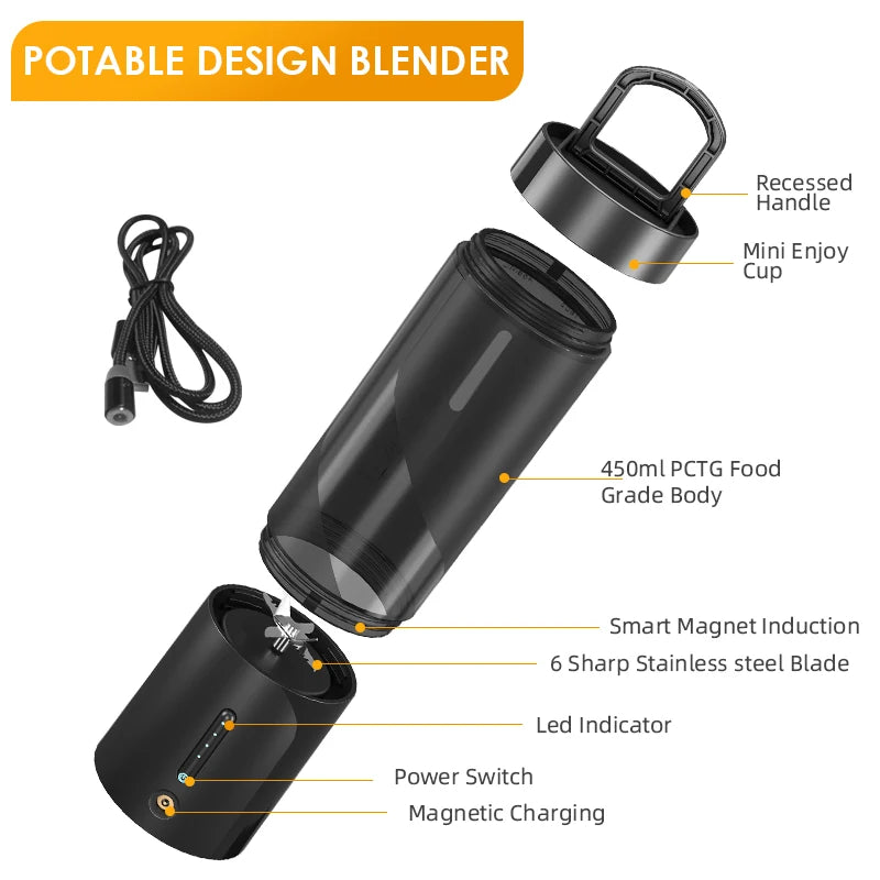 Tragbarer Mixer Fresh Juicer Electric Mini Tragbarer Mixer für Smoothie- und Shakes Multifunktionssaft -Maker -Maschine für die Küche