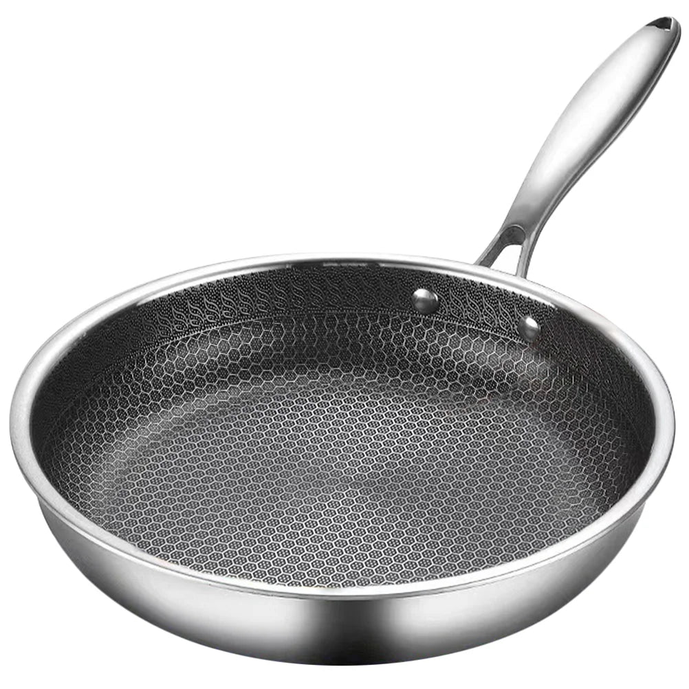 Ανοξείδωτο χάλυβα Wok Non Stick Honeycomb Διπλή όψη ανακατεύοντας τηγανητά μη κολλώδη μαγειρικά σκεύη μη το τηγάνισμα για αυγά