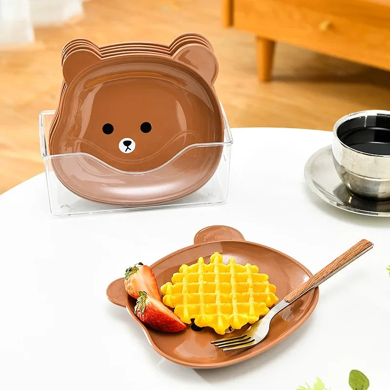 Kitchen Dish Cute Bear Bowl Plate Set Tableware Kawaii Reusable Plastic Breakfast Salad Yogurt Bowl Snack Dish for Kitchen
