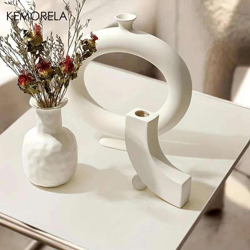 Nordic Keramik Vase Circular Hore Donuts Blatch Drot Home Living Zëmmer Accessoiren Interieur Internatop