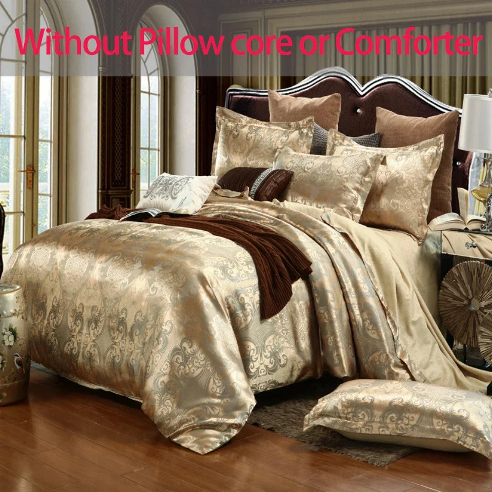 2/3PCS Luxury Jacquard Bedding Set King Size Duvet Cover Flower Golden High Quality with 2 Pillowcase(single 1 Pillowcase)