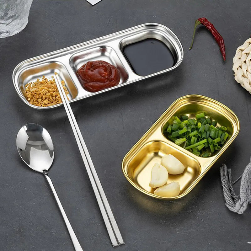 Korean Style Seasoning Dish Gold Silver Color Stainless Steel Barbecue Sauce Dish Plate Tableware BBQ Restaurant Kitchen Tool