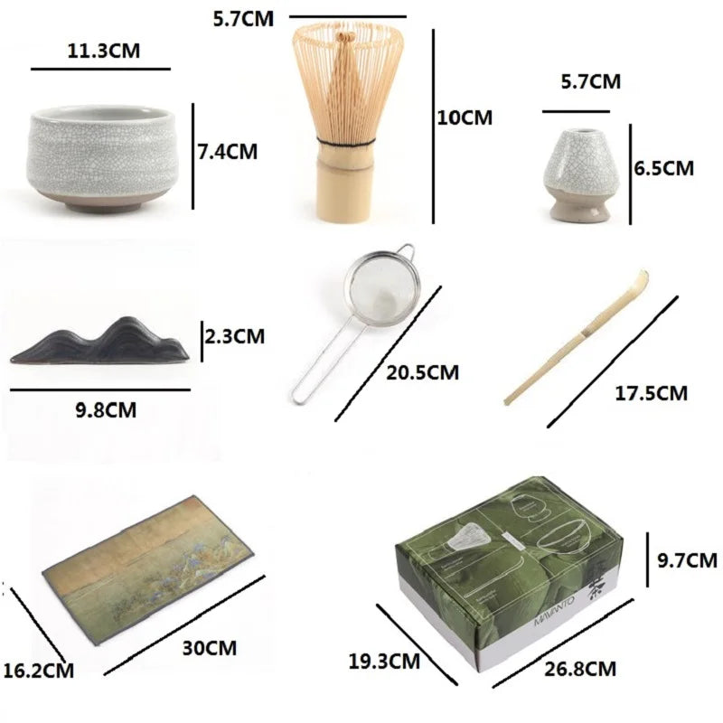 Handmade Home Easy Clean Matcha Tea Set Tool Stand Kit Bowl Whisk Scoop Gift Ceremony Traditional Japanese Accessories W5049