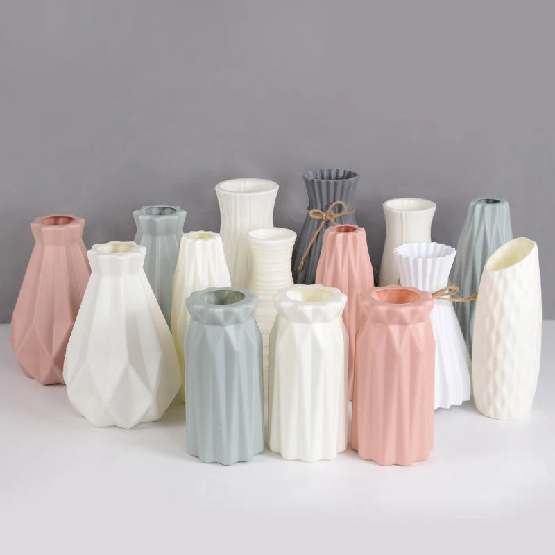 Nordic Blum Vase imita ceremic Plastik vu Kaméidi Dase Dëppe Wunnkummer Desktop-Dekoratiounsariichtungsrangement