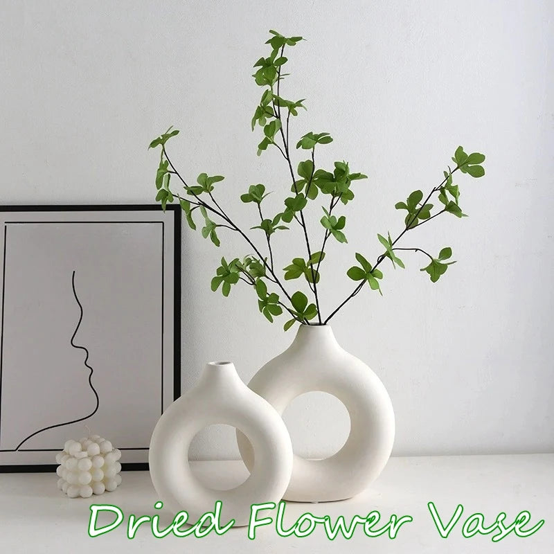 Imitatie keramiek puur witte vaas decoratieve vasen vasen single tak bloemen arrangement ornament donut ontwerp bloemenpot tafetafel decor