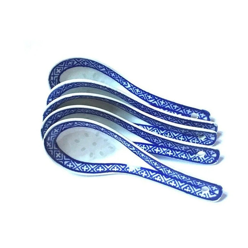 5pcs Convenient Ceramic Spoon Multi-Function Chinese Style Scoop Porridge Spoon Tableware Soup Spoon For Home Restaurant