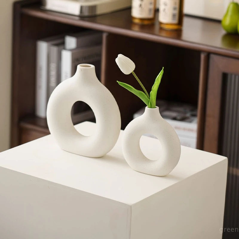 Imitatie keramiek puur witte vaas decoratieve vasen vasen single tak bloemen arrangement ornament donut ontwerp bloemenpot tafetafel decor