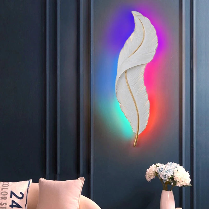 Modern White Feather Wall Light Living Room Decoration LED Wall Lamp Bedside Background Bedroom Decor Wall Sconce
