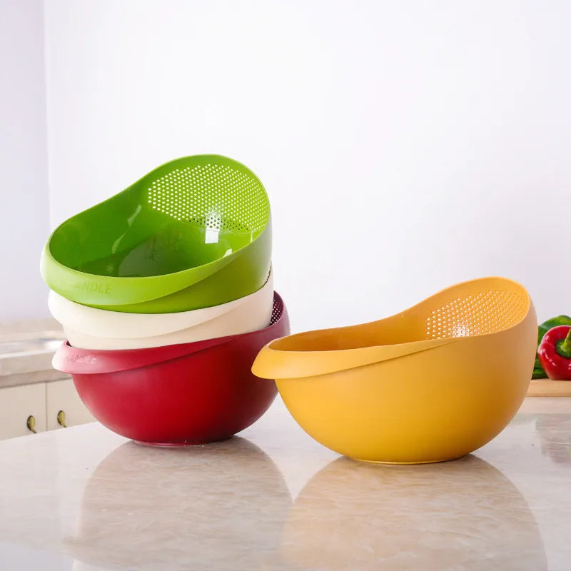 Rice silakesch Plastiks-Kichen Kichen Drain Kuerf mat Handelen Reisbecher Béiebriecher Sträif ënnerzegoen