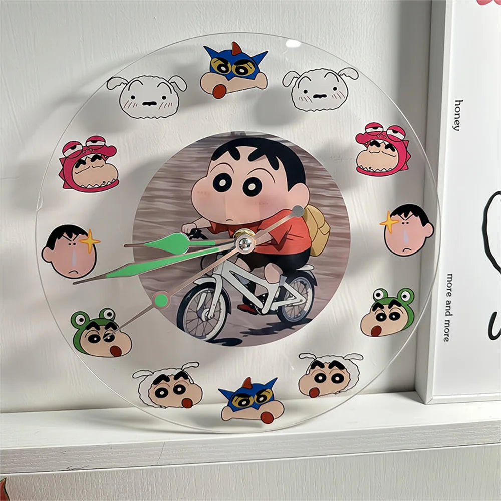 Kawaii Anime Crayon Shin-Chan Acrylic Clock Cute Creative Simple Desktop Pendant Wall Hanging Clocks Gifts